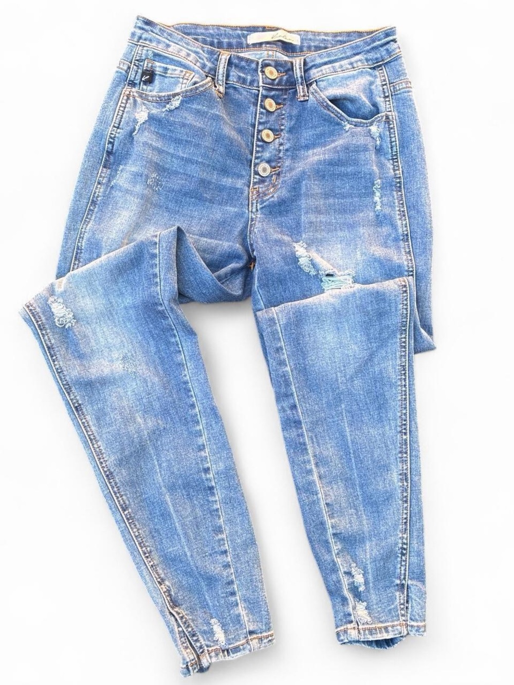 KanCan Women's High-Rise Distressed Light Blue Jeans